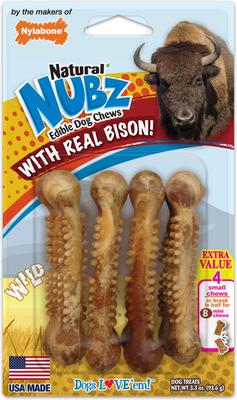 Nubz WILD Natural Long Lasting Edible Bison Flavor Small Dog Chew Treat, 4 count