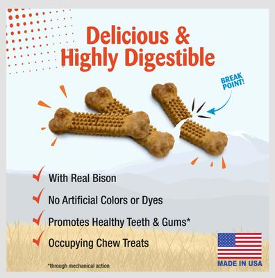 Nubz WILD Natural Long Lasting Edible Bison Flavor Small Dog Chew Treat, 4 count