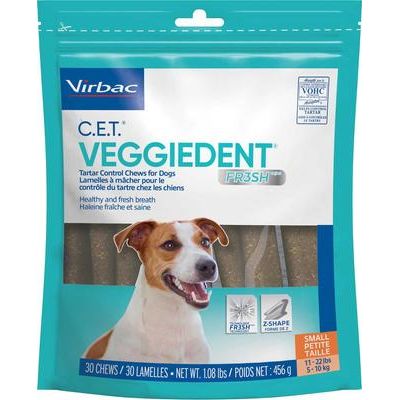 Paquete: Virbac C.E.T. VeggieDent Fr3sh para perros pequeños + Masticables dentales para perros grandes