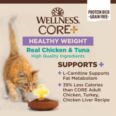 CORE+ Healthy Weight Chicken & Tuna Natural Grain-Free Pate Wet Cat Food, 2.8-oz can, case of 12