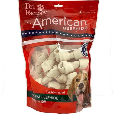 Golosinas masticables para perros con sabor natural, huesos anudados de piel de res americana de 4 a 5 pulgadas, 15 unidades