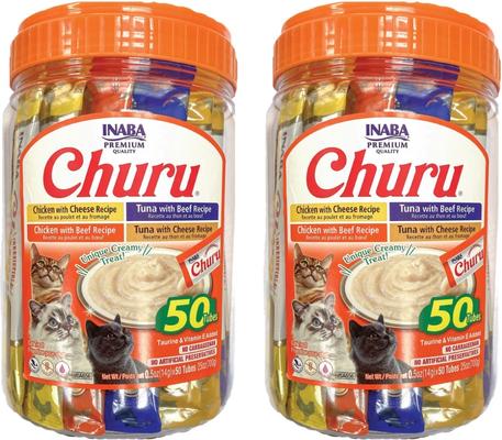 Churu Chicken & Beef Variety Creamy Puree Grain-Free Lickable Cat Treats, 0.5-oz tube, 20 count