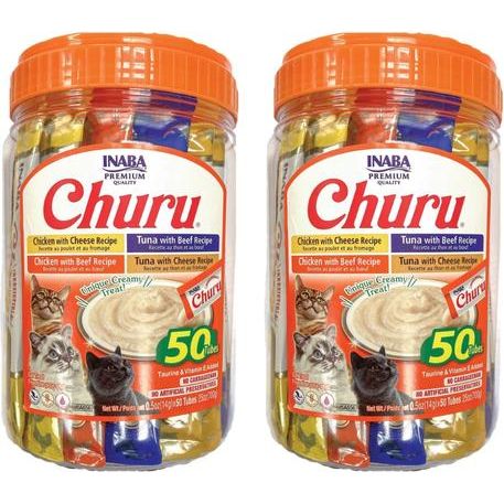Churu - Puré cremoso de pollo y carne, variedad de premios para lamer para gatos, sin cereales, tubo de 0.5 oz, 20 unidades