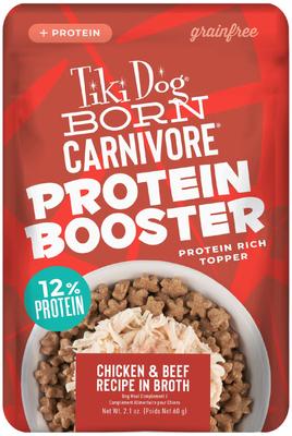 Born Carnivore Protein Booster Chicken & Beef Recipe in Broth Grain-Free Dog Food Topper, 2.1-oz pouch, case of 12