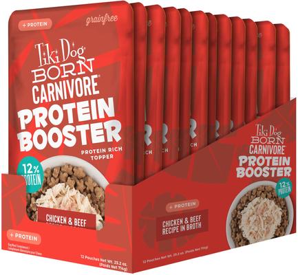 Born Carnivore Protein Booster Chicken & Beef Recipe in Broth Grain-Free Dog Food Topper, 2.1-oz pouch, case of 12