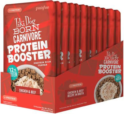 Born Carnivore Protein Booster Chicken & Beef Recipe in Broth Grain-Free Dog Food Topper, 2.1-oz pouch, case of 12