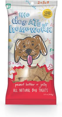 Snack Pack Dog Ate My Homework, PB & Jelly Dog Treat, 2.5-oz bag, case of 8