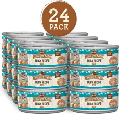 Comida húmeda para gatos Purrfect Bistro sin cereales, receta de paté de pato, lata de 3 oz, caja de 24