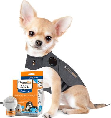 Bundle: ThunderShirt Classic Anxiety & Calming Vest, Heather Grey, Medium + ThunderEase Calming Diffuser for Dogs