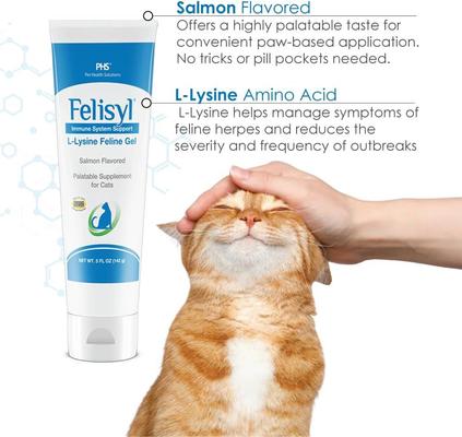 Lysine Gel Salmon Flavored Immune System Support Healthy Tissue, Respiratory, & Vision Supplement for Cats, 5-oz tube