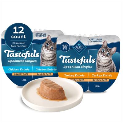 Tastefuls Spoonless Singles Chicken & Turkey Entree Variety Pack Adult Pate Wet Cat Food, 2.6-oz twin pack, case of 12