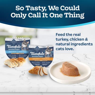 Tastefuls Spoonless Singles Chicken & Turkey Entree Variety Pack Adult Pate Wet Cat Food, 2.6-oz twin pack, case of 12