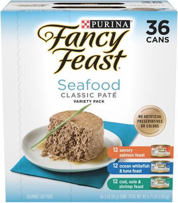 Seafood Classic Pate Collection Variety Pack Grain-Free Wet Cat Food, 3-oz can, case of 36