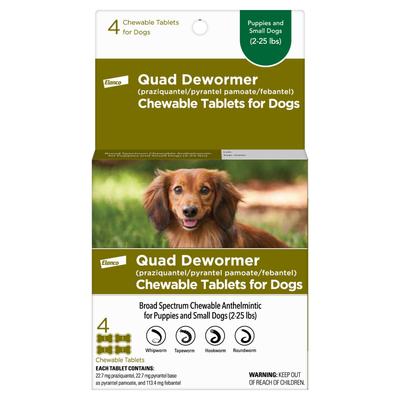 Quad Dewormer for Hookworms, Roundworms, Tapeworms & Whipworms for Small Breed Dogs, 4 count