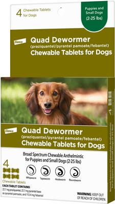 Quad Dewormer for Hookworms, Roundworms, Tapeworms & Whipworms for Small Breed Dogs, 4 count