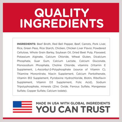 Comida húmeda para perros adultos mayores de 7 años Healthy Cuisine, estofado abundante de carne de res, zanahorias y guisantes, lata de 12.5 oz, caja de 12