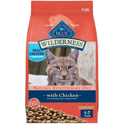 Alimento seco para gatos adultos Wilderness Chicken, alto en proteínas, sin cereales, para controlar el peso y las bolas de pelo, bolsa de 5 lb