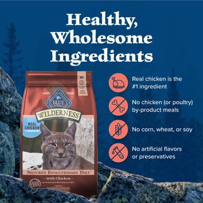 Alimento seco para gatos adultos Wilderness Chicken, alto en proteínas, sin cereales, para controlar el peso y las bolas de pelo, bolsa de 5 lb