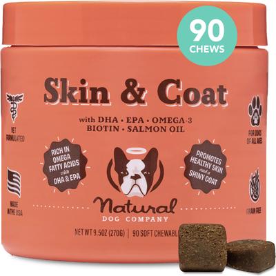 Suplemento masticable suave Skin & Coat Omega-3 con sabor a salmón y guisantes para perros, 90 unidades