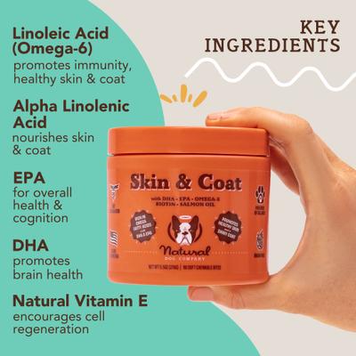 Suplemento masticable suave Skin & Coat Omega-3 con sabor a salmón y guisantes para perros, 90 unidades