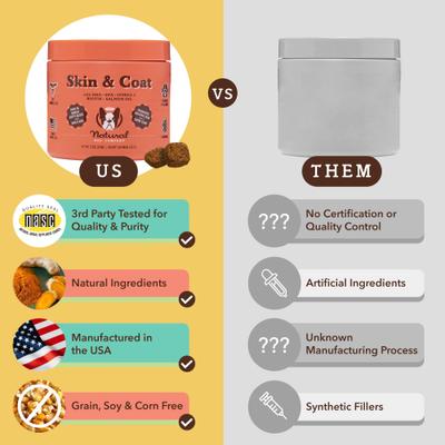 Suplemento masticable suave Skin & Coat Omega-3 con sabor a salmón y guisantes para perros, 90 unidades