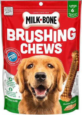 Fresh Breath Brushing Chews Large Mint Flavor Daily Dental Large Dog Treats, 18 count