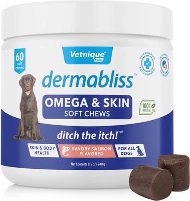 Dermabliss Omega Skin Health Fish Oil Salmon Flavored Soft Chew Skin & Coat Supplement for Dogs, 30 count