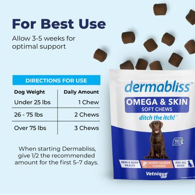 Dermabliss Omega Skin Health Fish Oil Salmon Flavored Soft Chew Skin & Coat Supplement for Dogs, 30 count