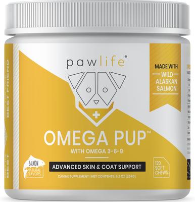 Omega Pup Advanced Skin & Coat Support Salmon Flavor Soft Chews Dog Supplement, 120 count