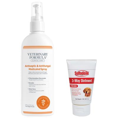 Paquete: Spray antiséptico y antifúngico Veterinary Formula Clinical Care de 226 ml (8 oz) + Ungüento de sulfodeno de 3 vías para perros de 56 ml (2 oz)