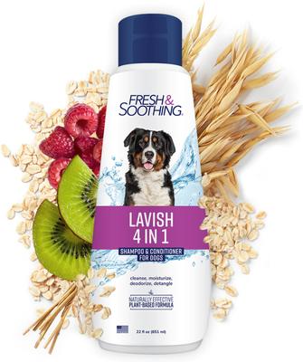 Champú y acondicionador 4 en 1 para perros Fresh & Soothing Lavish, botella de 22 onzas líquidas