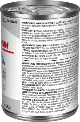 Canine Care Nutrition Weight Care Loaf in Sauce Canned Dog Food, 13.5-oz, case of 12