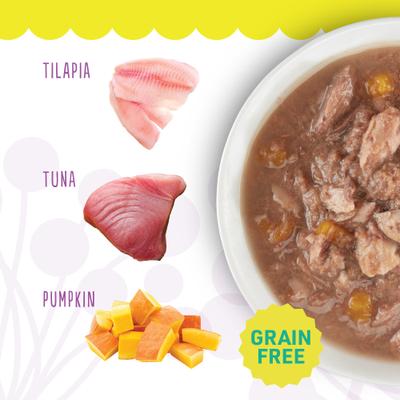 Tuna, Pumpkin & Tilapia Entrée in Broth Grain-Free Wet Cat Food, 2.8-oz can, case of 24