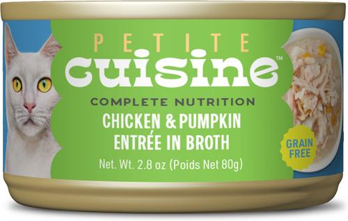 Comida húmeda para gatos sin cereales Pollo y calabaza en caldo, lata de 2.8 oz, caja de 24