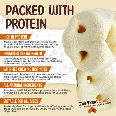 Golosinas masticables naturales para perros Pork Snouts de 3 a 4 pulgadas, 5 unidades