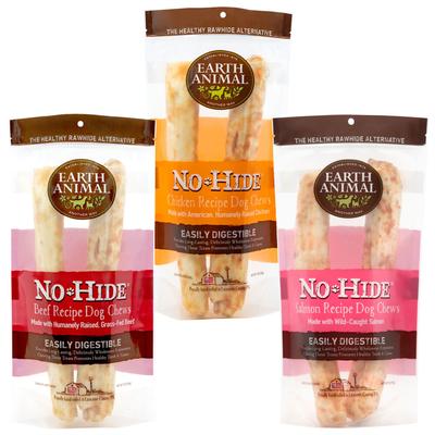 Bundle: Earth Animal No-Hide Large Rolls Long Lasting Natural Rawhide Alternative Beef Recipe Chew Dog Treats, 2 count + Chicken Recipe, 2 count + Salmon Recipe, 2 count
