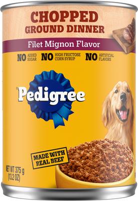 Comida húmeda para perros con sabor a filete miñón y carne molida picada, lata de 13.2 oz, caja de 12