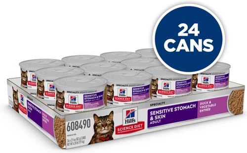 Adult Sensitive Stomach & Sensitive Skin Duck & Vegetable Entree Grain-Free Pate Wet Cat Food, 2.9-oz can, 24 count