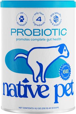 Paquete: Probióticos y prebióticos formulados por veterinarios Native Pet, envase de 237 ml (8.2 fl oz) + Suplemento para la salud de la piel y el pelaje de perros con aceite de pescado Omega 3, 237 ml (8 fl oz)
