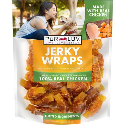Wraps de cecina masticables de batata para perros, bolsa de 16 oz