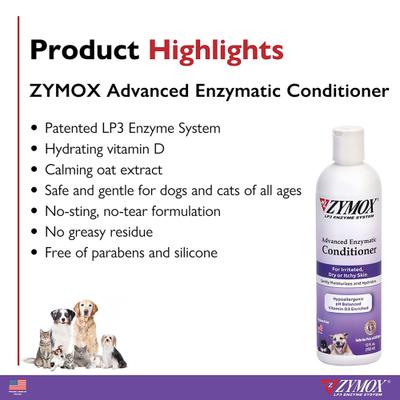 Paquete: Acondicionador de avena enzimático avanzado Zymox (botella de 355 ml) + Champú de avena para perros y gatos (botella de 355 ml)