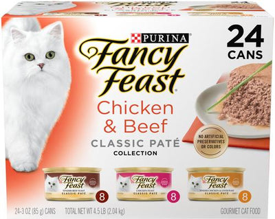 Classic Collection Chicken & Beef Pate Variety Pack Canned Cat Food, 3-oz can, case of 24