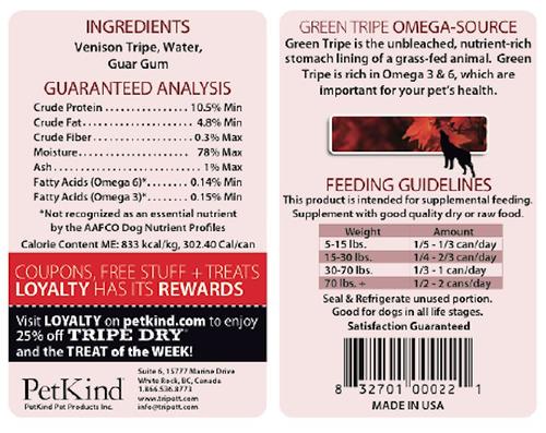 Tripett Green Venison Tripe Grain- Free Canned Dog Food, 12.8-oz, case of 12