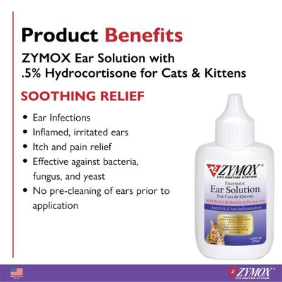 Enzymatic Kitten & Cat Ear Solution with 0.5% Hydrocortisone, 1.25-fl oz bottle