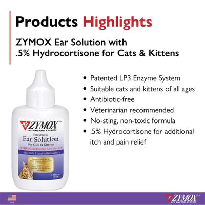Enzymatic Kitten & Cat Ear Solution with 0.5% Hydrocortisone, 1.25-fl oz bottle