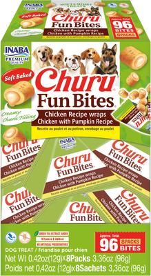 Churu Fun Bites - Galletas suaves y masticables sin cereales de pollo con calabaza para perros, 0.42 oz (paquete de 8)