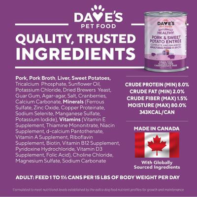 Grain-Free Pork & Sweet Potato Entree in Broth Pate Canned Wet Dog Food, 13.2-oz can, case of 12