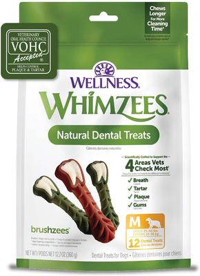 by Wellness Brushzees Dental Chews Natural Grain-Free Dental Dog Treats, Medium, 12 count