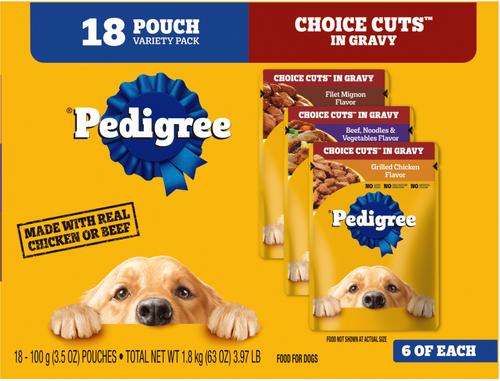 Choice Cuts Variety Pack with Beef, Chicken & Filet Mignon Wet Dog Food, 3.5-oz pouch, bundle of 16