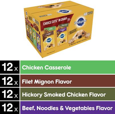 Choice Cuts in Gravy Adult Variety Pack Dog Soft Wet Food, 3.5-oz pouches, 48 count